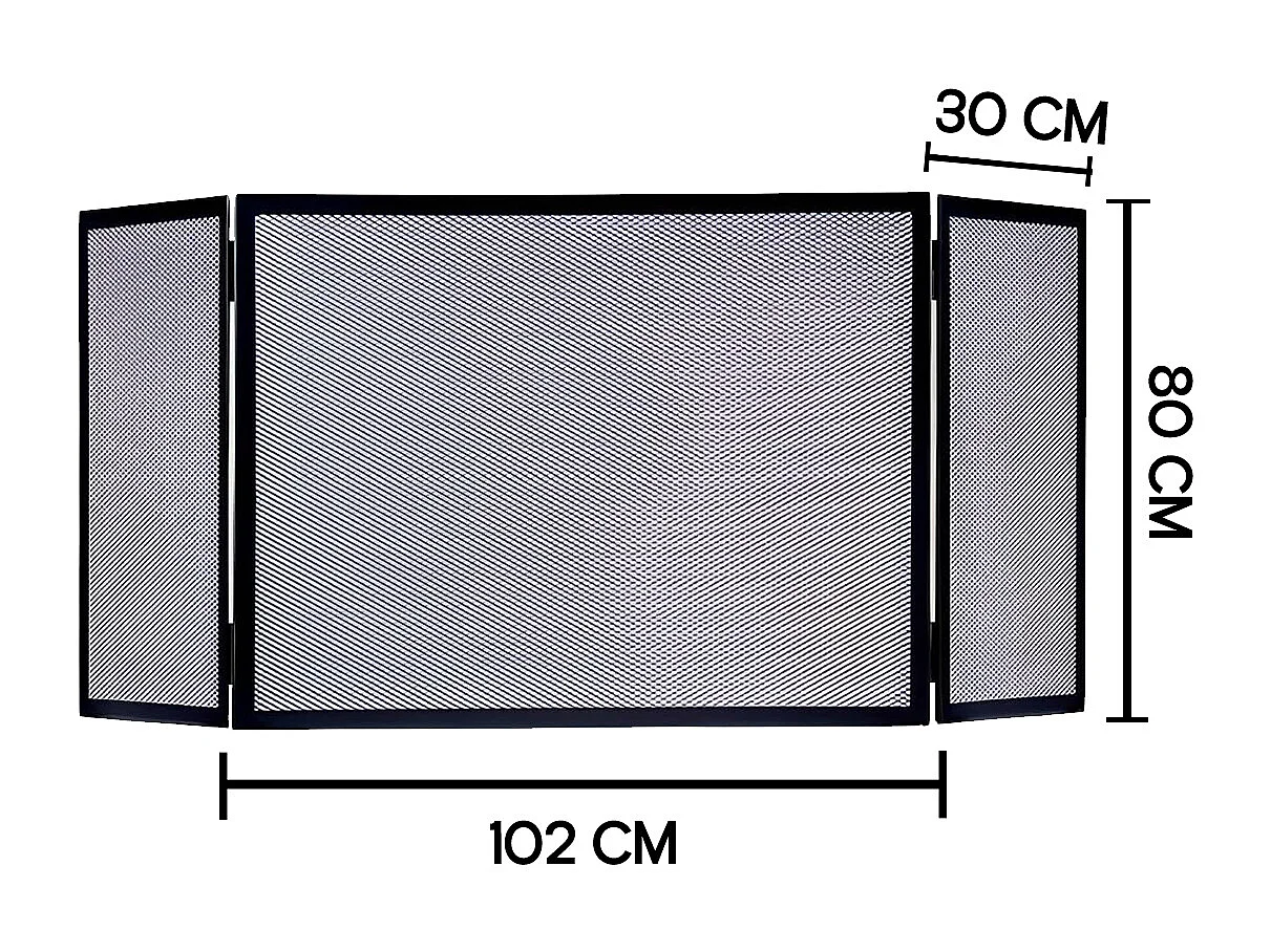 Grille de Protection, Pare-feu pour cheminée,  en Fer forgé couleur Noir - Hauteur 80 x Longueur 102 x Largeur 30 cm