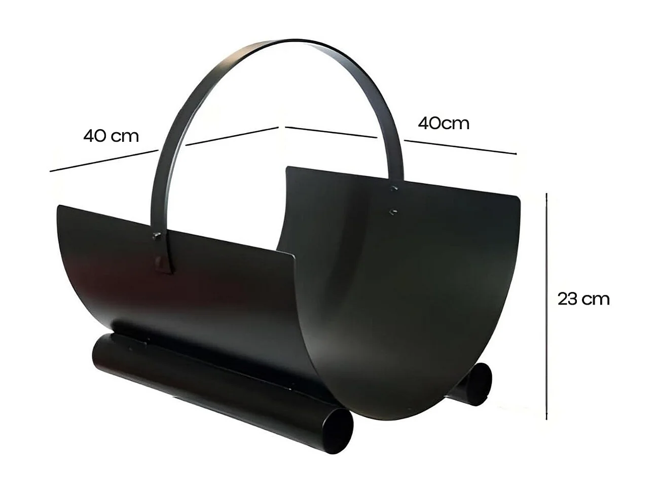 Panier à bûches de cheminée couleur Noir, porte, range bûches en Fer forgé - Hauteur 23 x Longueur 40 x Largeur 40 cm