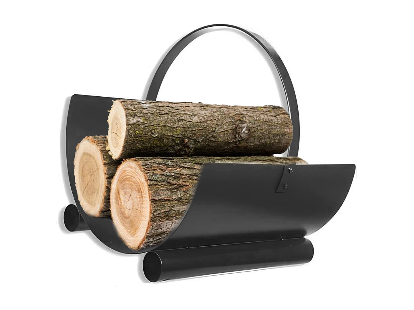 Panier à bûches de cheminée couleur Noir, porte, range bûches en Fer forgé - Hauteur 23 x Longueur 40 x Largeur 40 cm