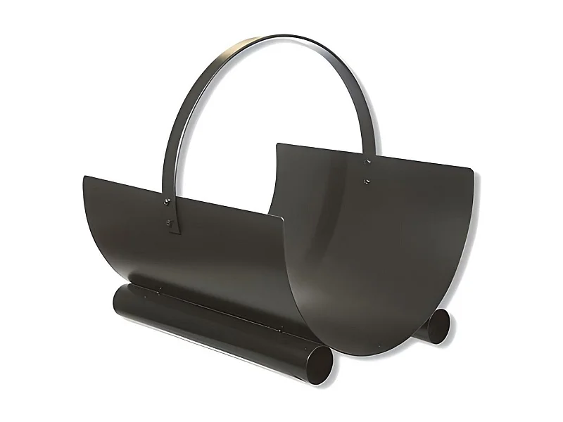 Panier à bûches de cheminée couleur Noir, porte, range bûches en Fer forgé - Hauteur 23 x Longueur 40 x Largeur 40 cm