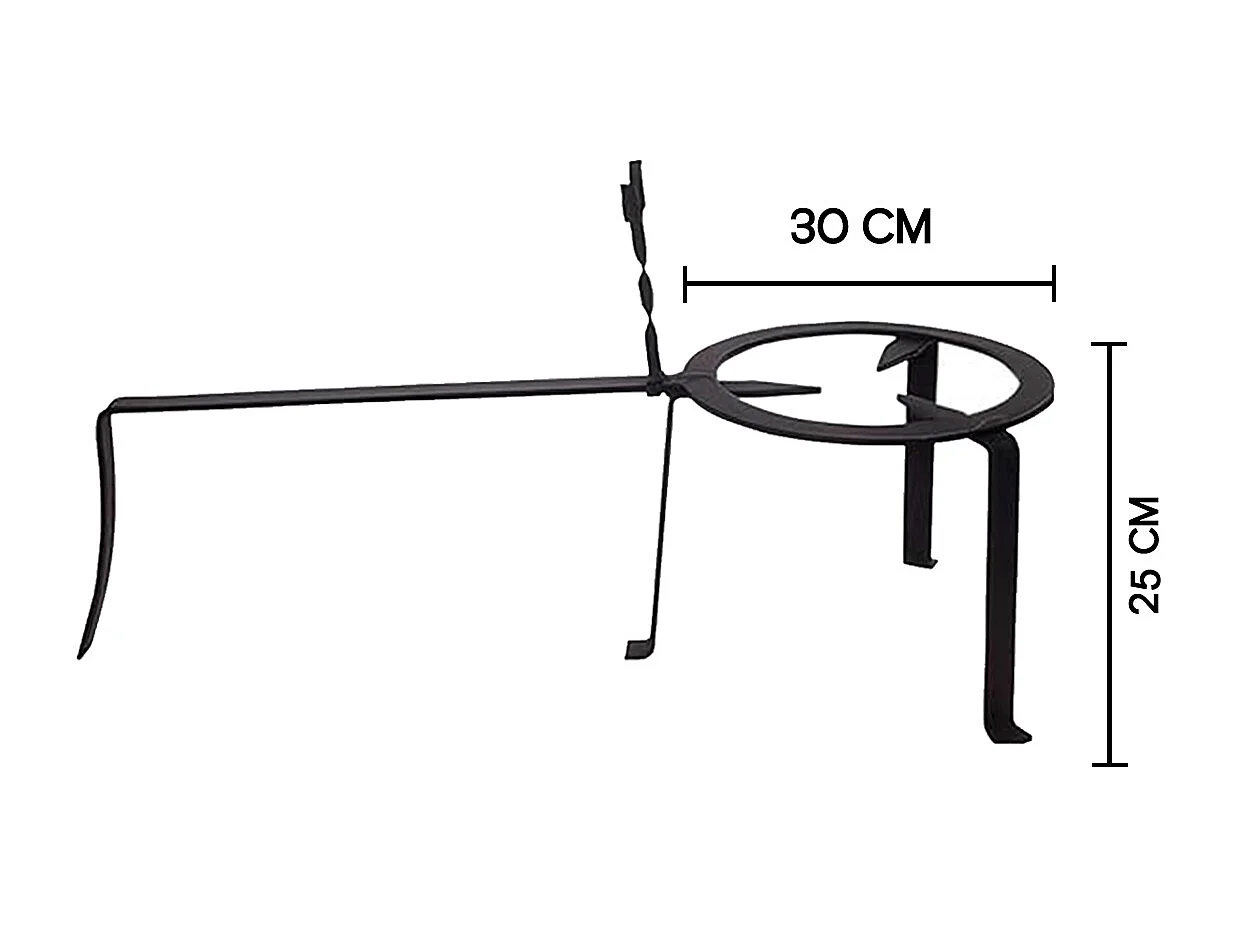 Trépied pour cheminée feux, réchaud, avec pied en fer forgé couleur Noir - diametre 30 x hauteur 25 cm