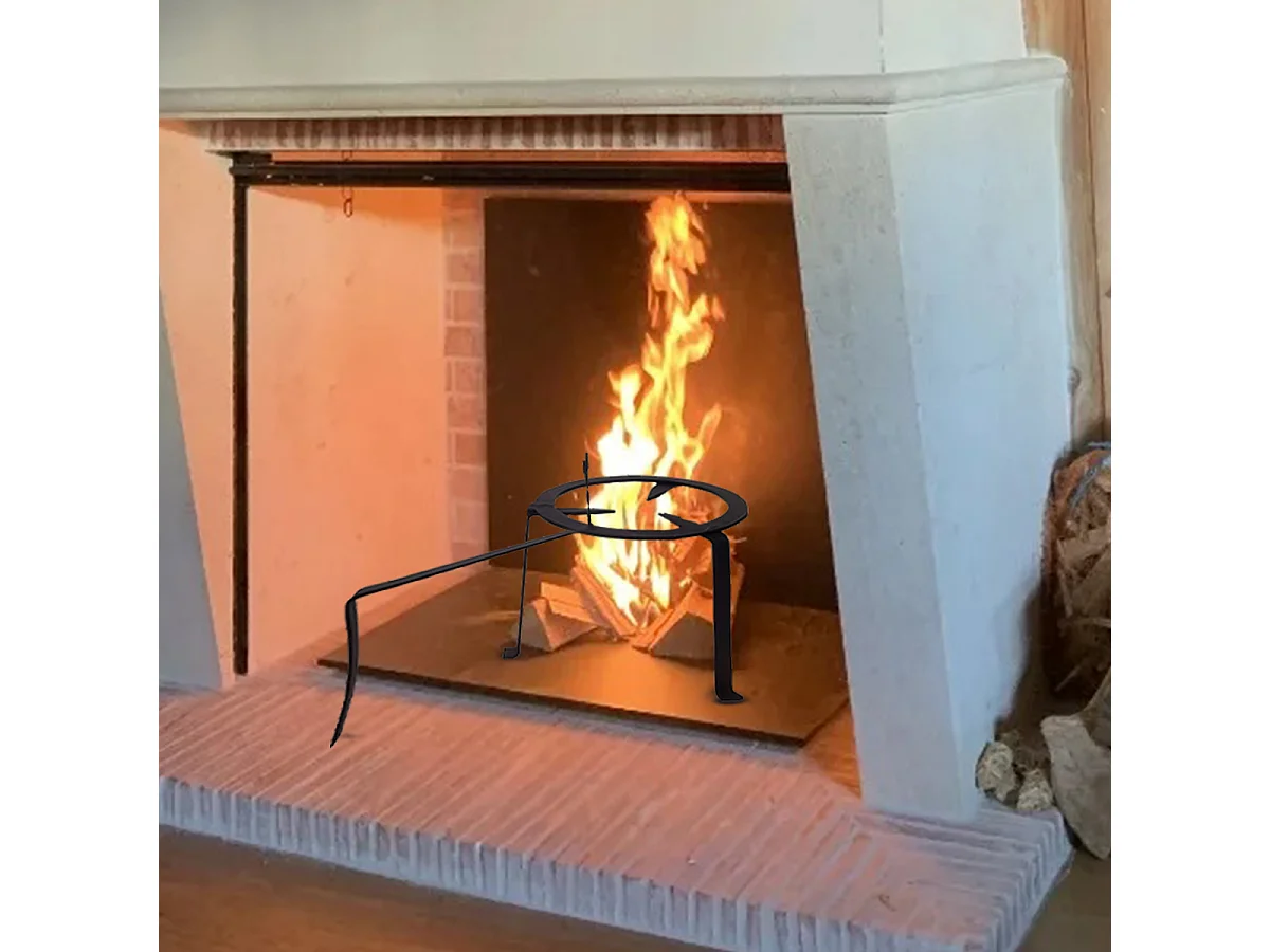 Trépied pour cheminée feux, réchaud, avec pied en fer forgé couleur Noir - diametre 30 x hauteur 25 cm
