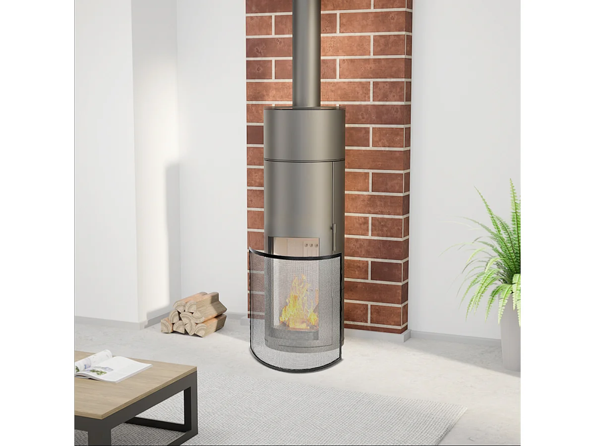 Grille de Protection, Pare-feu pour cheminée,  courbe en Fer forgé couleur Noir - Hauteur 67 x Longueur 60 cm