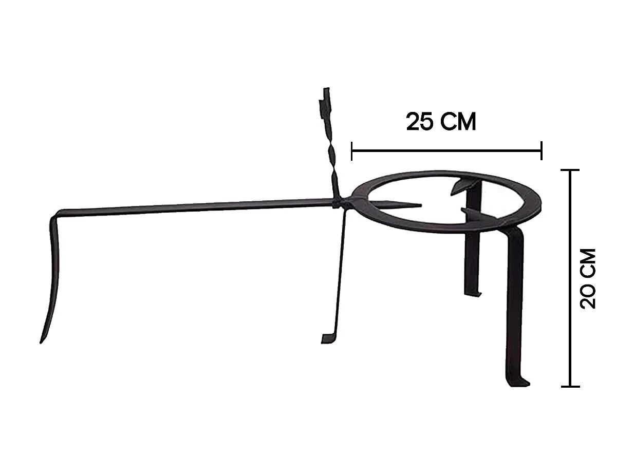 Trépied pour cheminée feux, réchaud, avec pied en fer forgé couleur Noir - diametre 25 x hauteur 20 cm