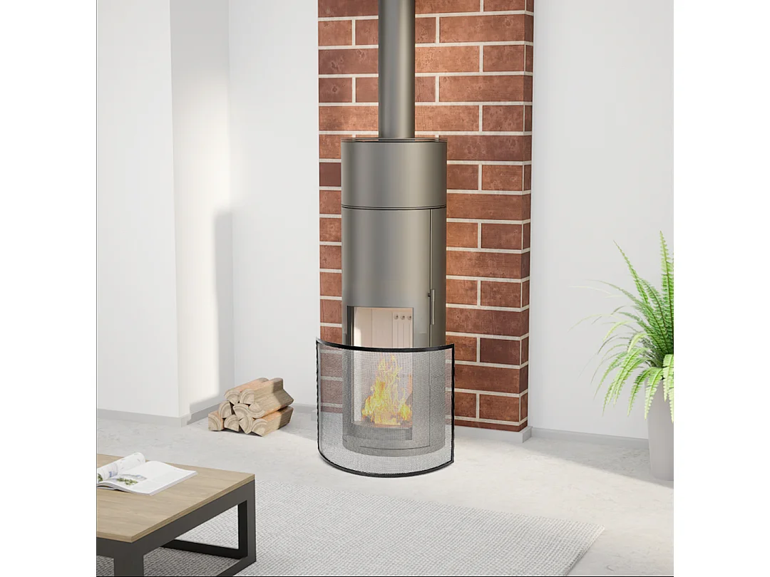 Grille de Protection, Pare-feu pour cheminée, courbe en Fer forgé couleur Noir - Hauteur 67 x Longueur 90 cm