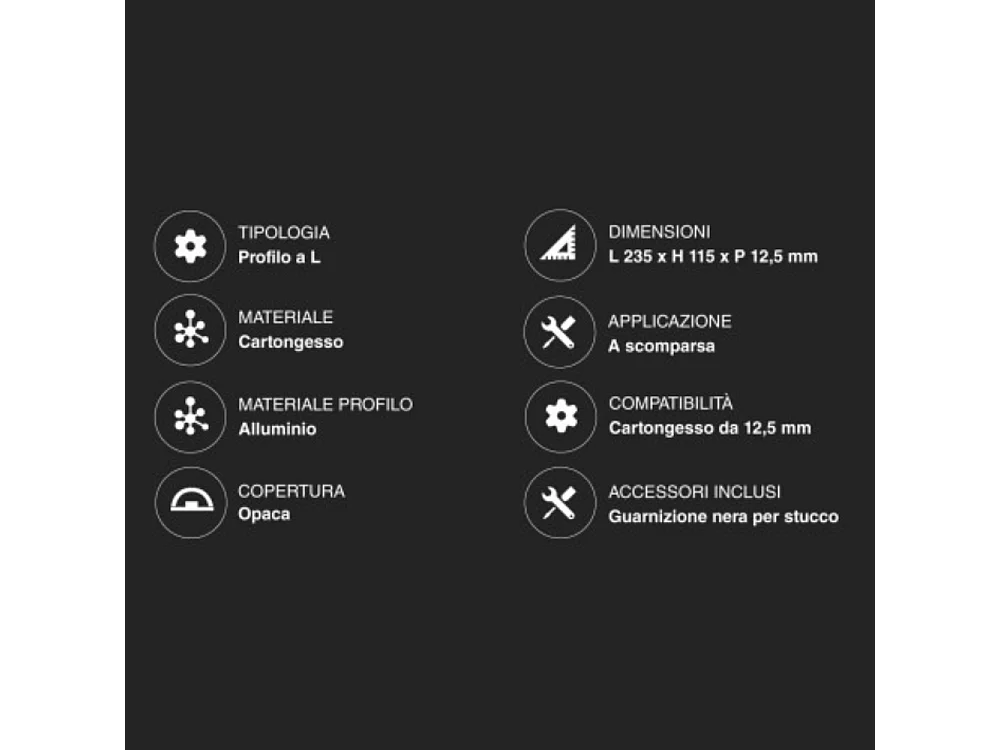 Perfil L de alumínio integrado para tiras de LED em gesso cartonado oculto