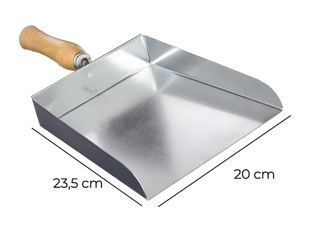 Pelle à cendre, charbon pour cheminée, Ramasse poussière en métal avec poignée en Bois couleur  Gris - 23,5 x 20 cm