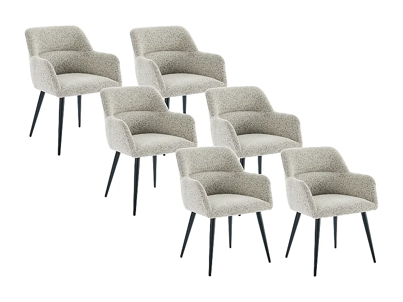Lot de 6 chaises avec accoudoirs en tissu tweed et métal noir - Crème - HEKA