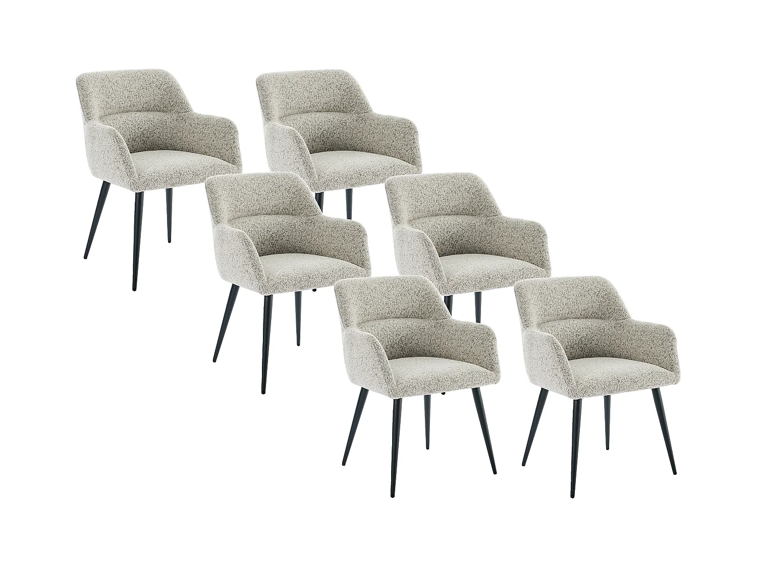Conjunto de 6 cadeiras com apoios de braço em tecido tweed e metal preto cor creme - HEKA