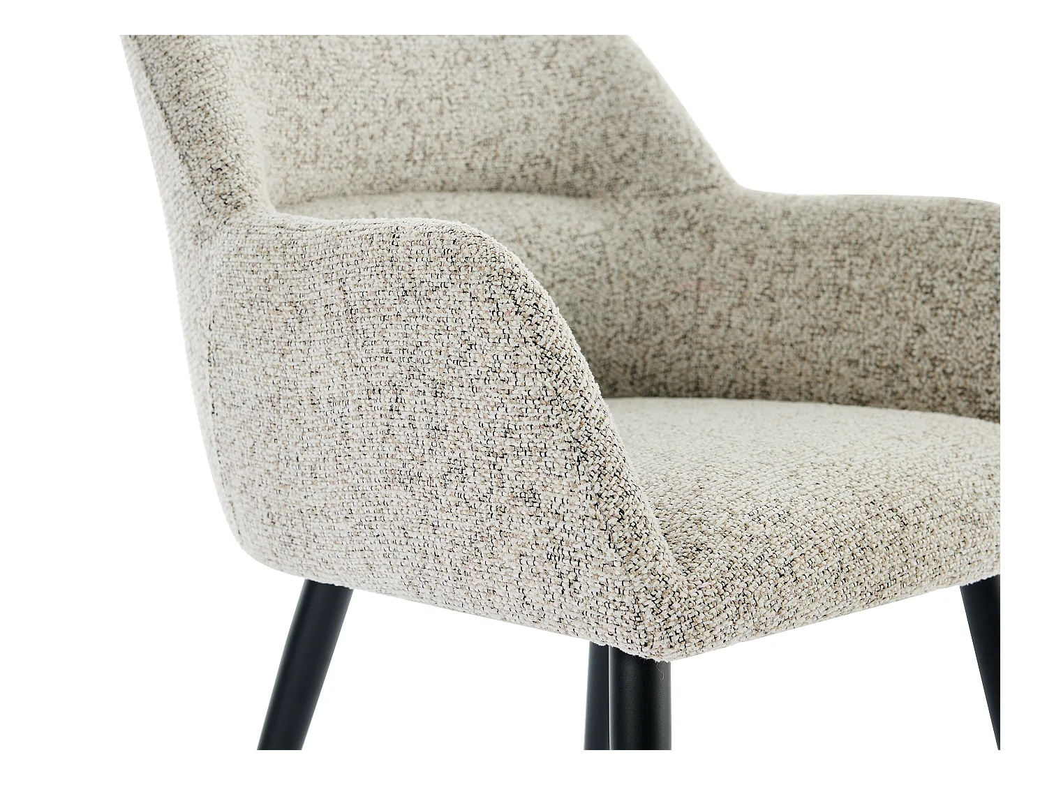 Conjunto de 6 cadeiras com apoios de braço em tecido tweed e metal preto cor creme - HEKA