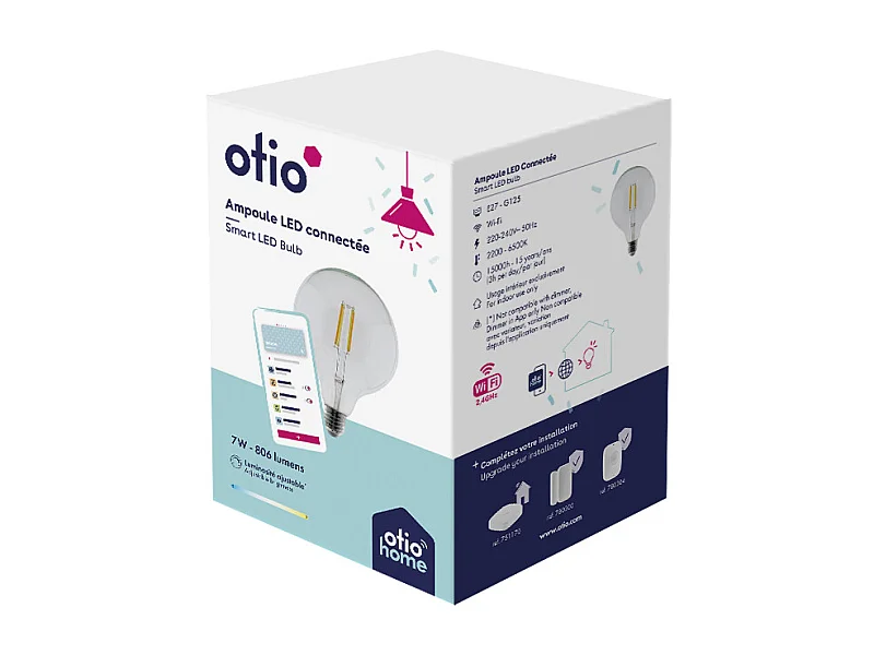 Ampoule connectée WIFI ronde LED Design G125 E27 7W - Otio