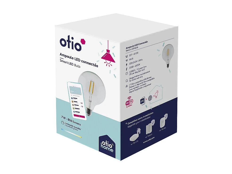 Ampoule connectée WIFI ronde LED Design G125 E27 7W - Otio