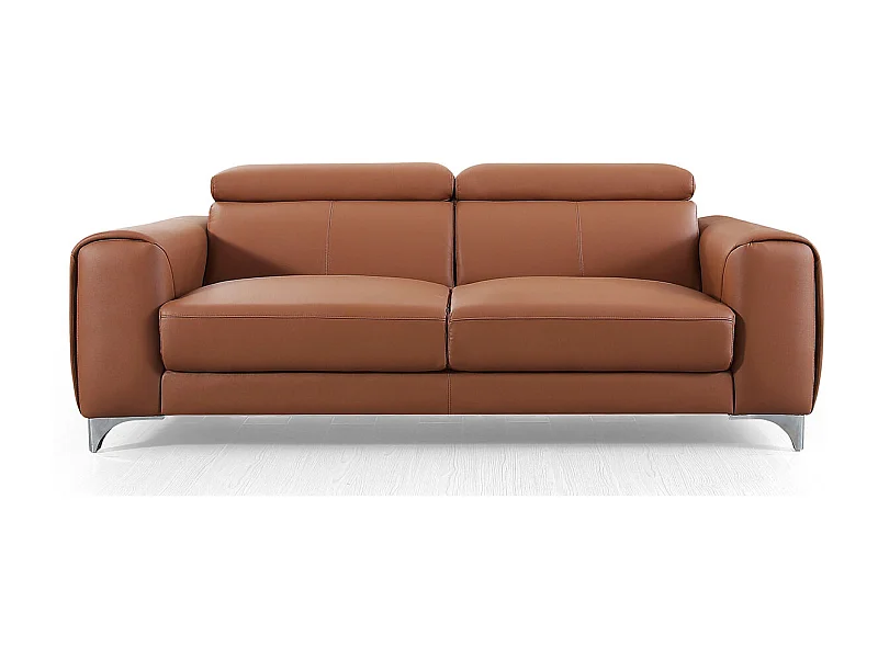 Canapé 3 places en cuir ZAARA - Cognac - Angle Droit