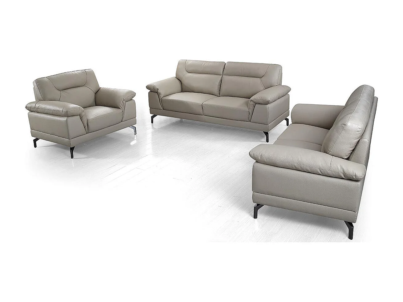 Canapé 2 places Cuir BRODY Beige - Angle Droit