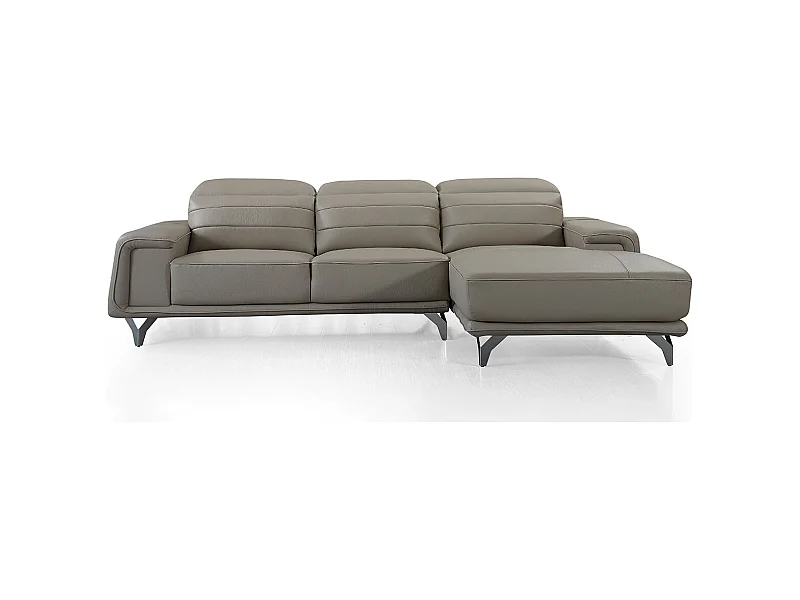 Canapé d'angle en cuir KARL Beige - Angle Droit