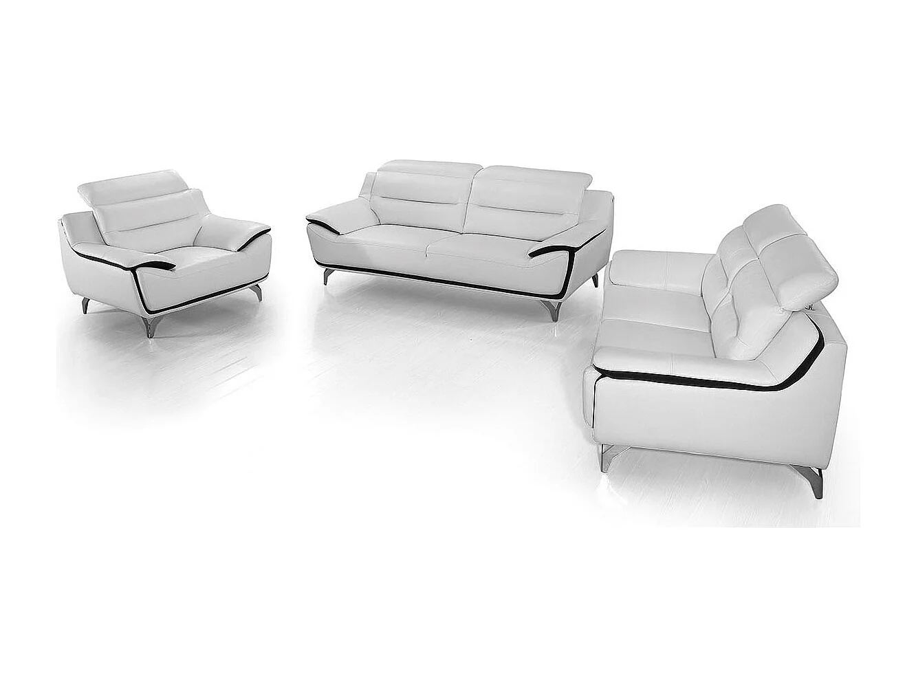 Canapé 3 places en cuir JUDE Blanc - Angle Droit