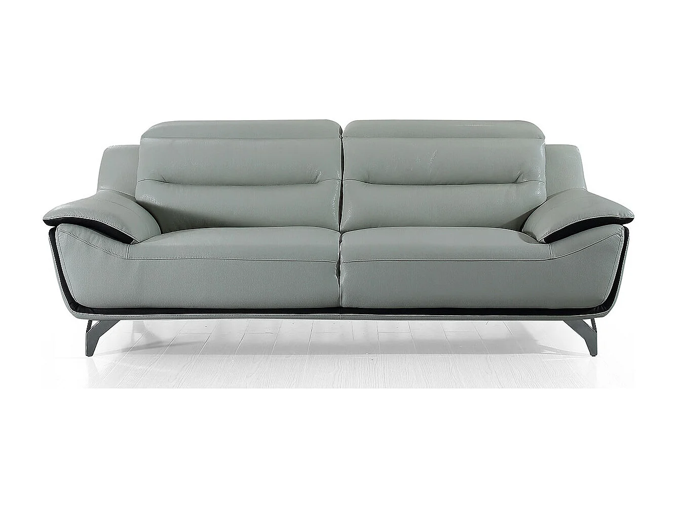 Canapé 3 places en cuir JUDE Gris perle - Angle Droit