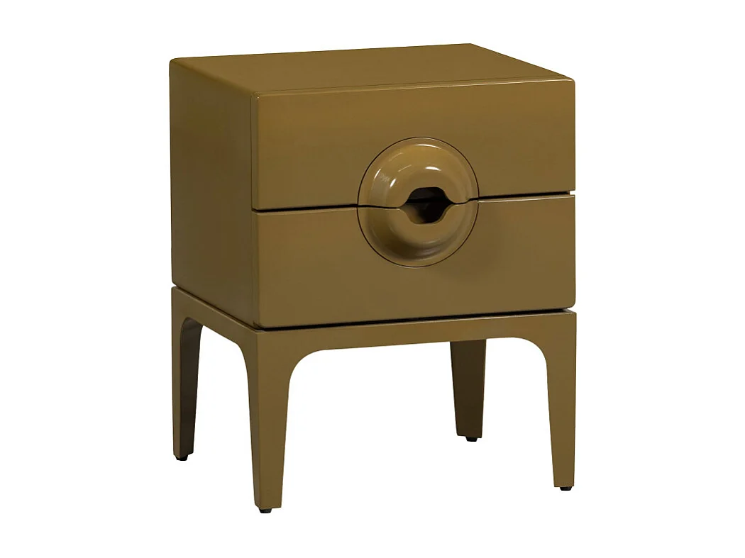 Merge - Table de chevet 2 tiroirs en bois et métal - Vert olive