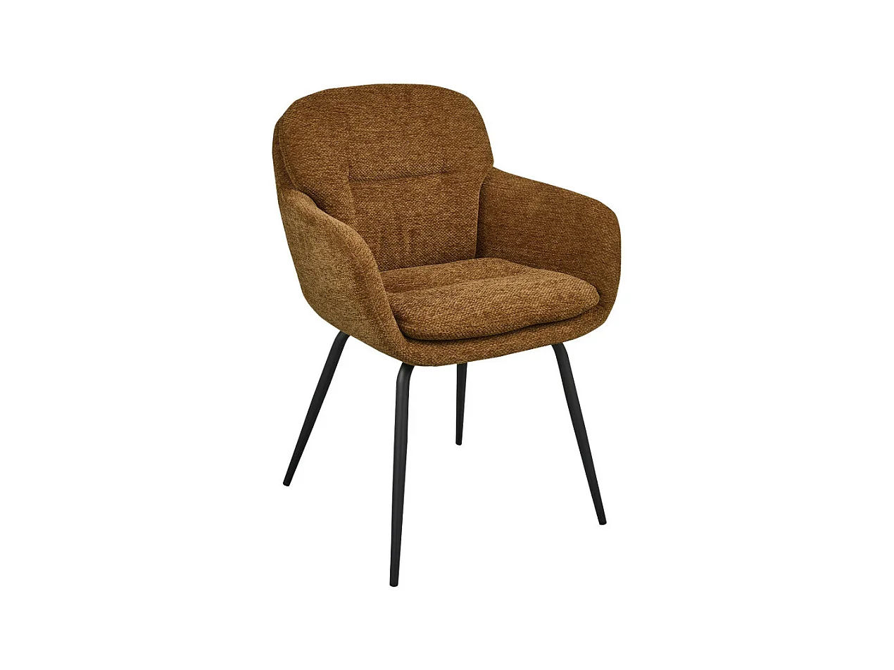 Runa - Lot de 2 fauteuils de table en tissu et métal - Caramel