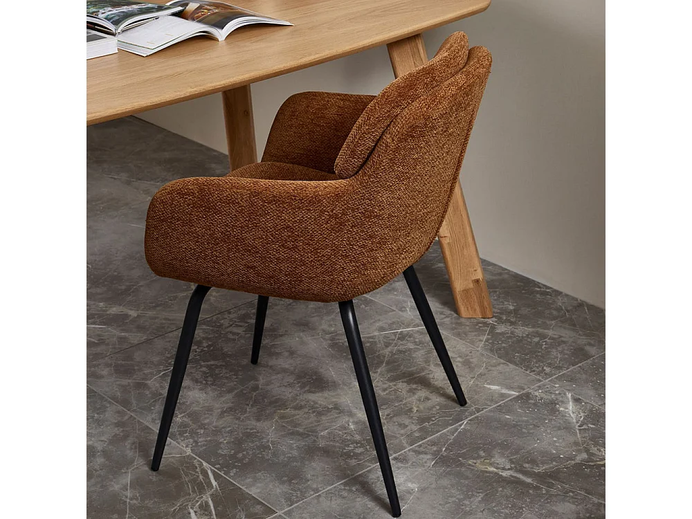 Runa - Lot de 2 fauteuils de table en tissu et métal - Caramel