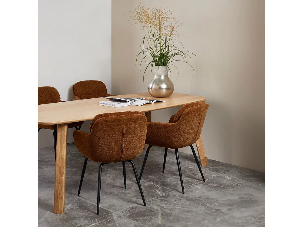 Runa - Lot de 2 fauteuils de table en tissu et métal - Caramel