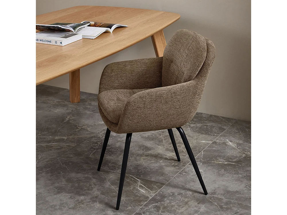 Runa - Lot de 2 fauteuils de table en tissu et métal - Taupe