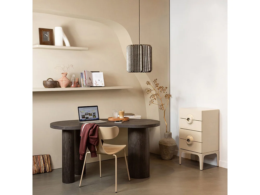 Merge - Petit meuble de rangement 4 tiroirs en bois et métal H89cm - Grège