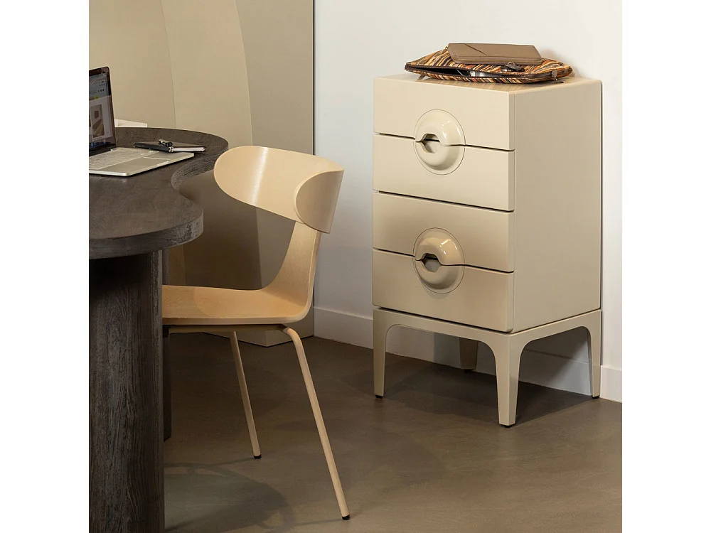 Merge - Petit meuble de rangement 4 tiroirs en bois et métal H89cm - Grège