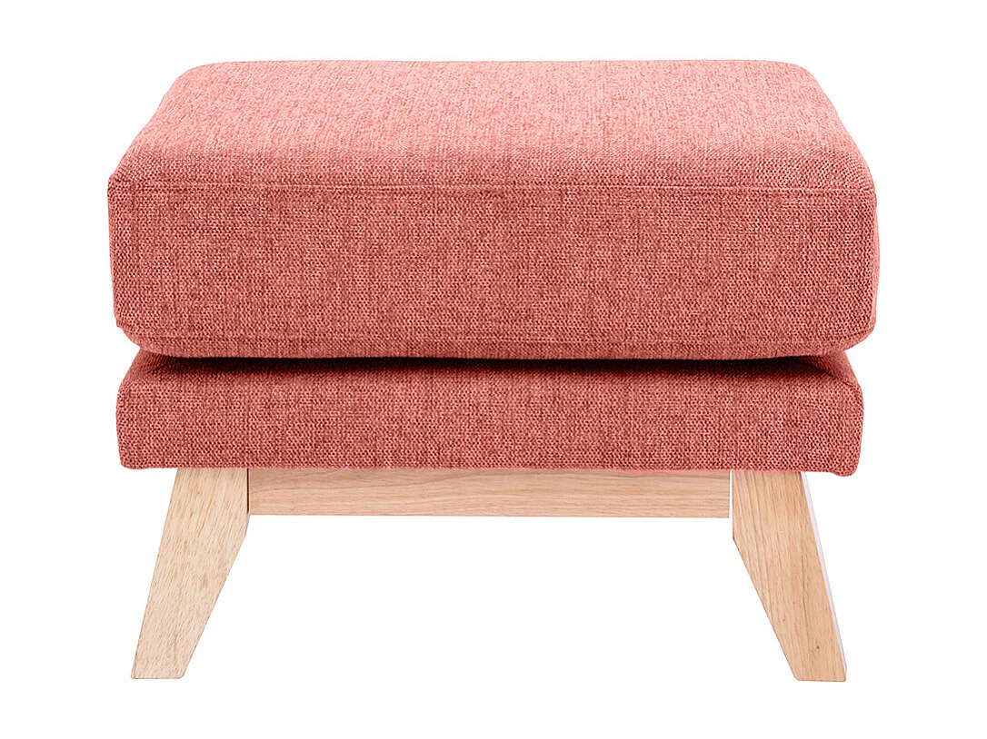 Pouf repose-pieds déhoussable scandinave en tissu effet velours texturé terracotta et bois clair OSLO