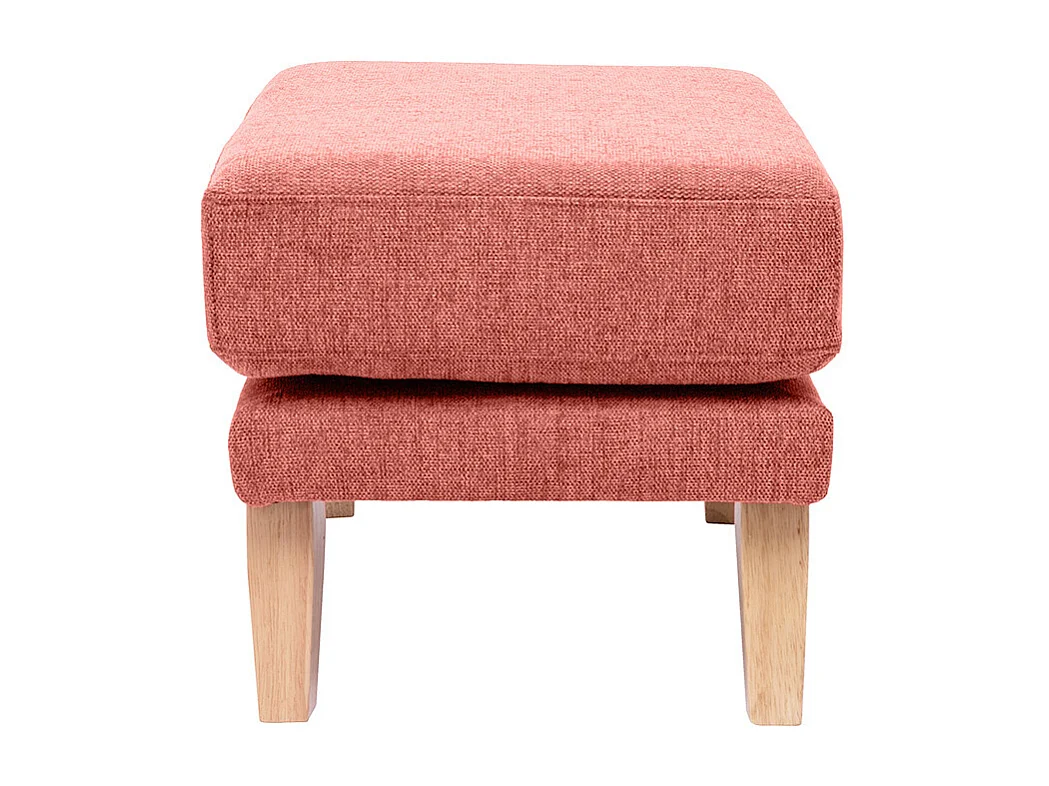 Pouf repose-pieds déhoussable scandinave en tissu effet velours texturé terracotta et bois clair OSLO