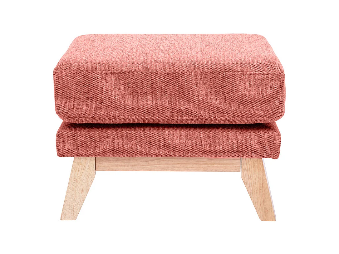 Pouf repose-pieds déhoussable scandinave en tissu effet velours texturé terracotta et bois clair OSLO