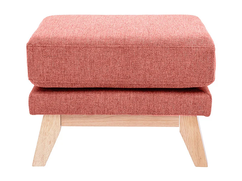 Pouf repose-pieds déhoussable scandinave en tissu effet velours texturé terracotta et bois clair OSLO