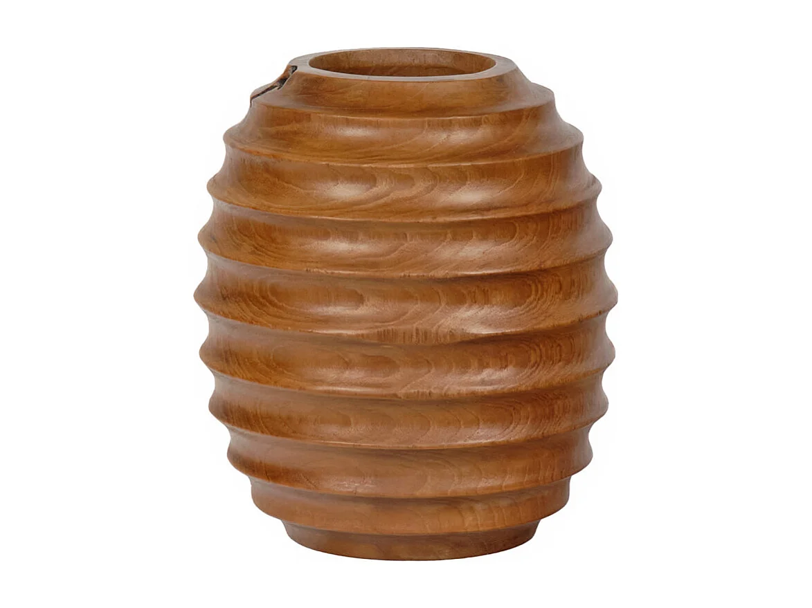 Vase décoratif ovale H. 26 cm en bois de teck massif - HIGGINS