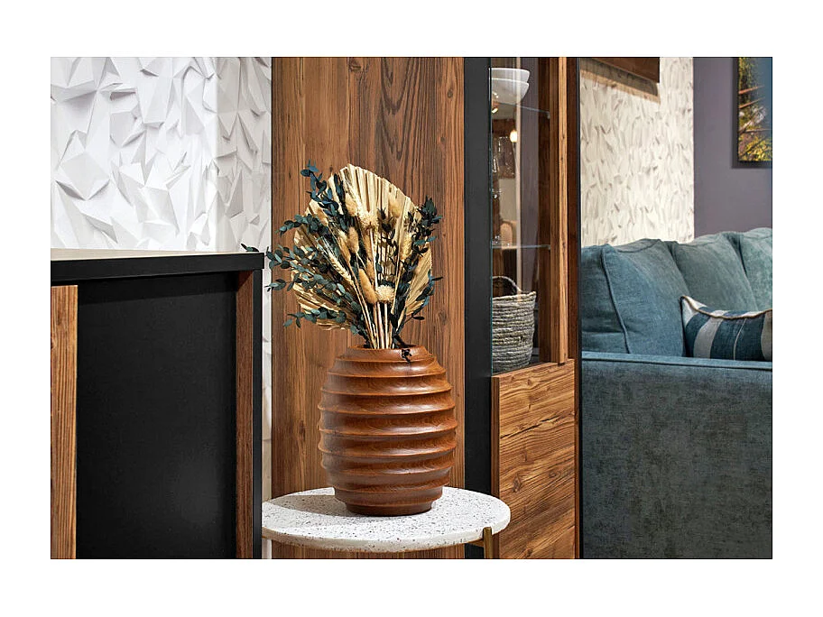 Vase décoratif ovale H. 26 cm en bois de teck massif - HIGGINS