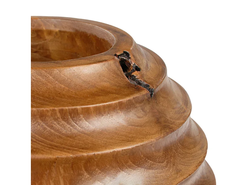 Vase décoratif ovale H. 26 cm en bois de teck massif - HIGGINS