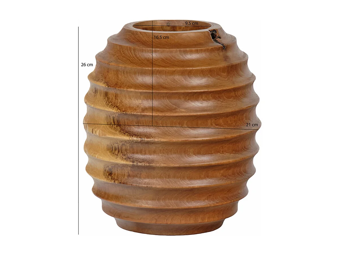 Vase décoratif ovale H. 26 cm en bois de teck massif - HIGGINS