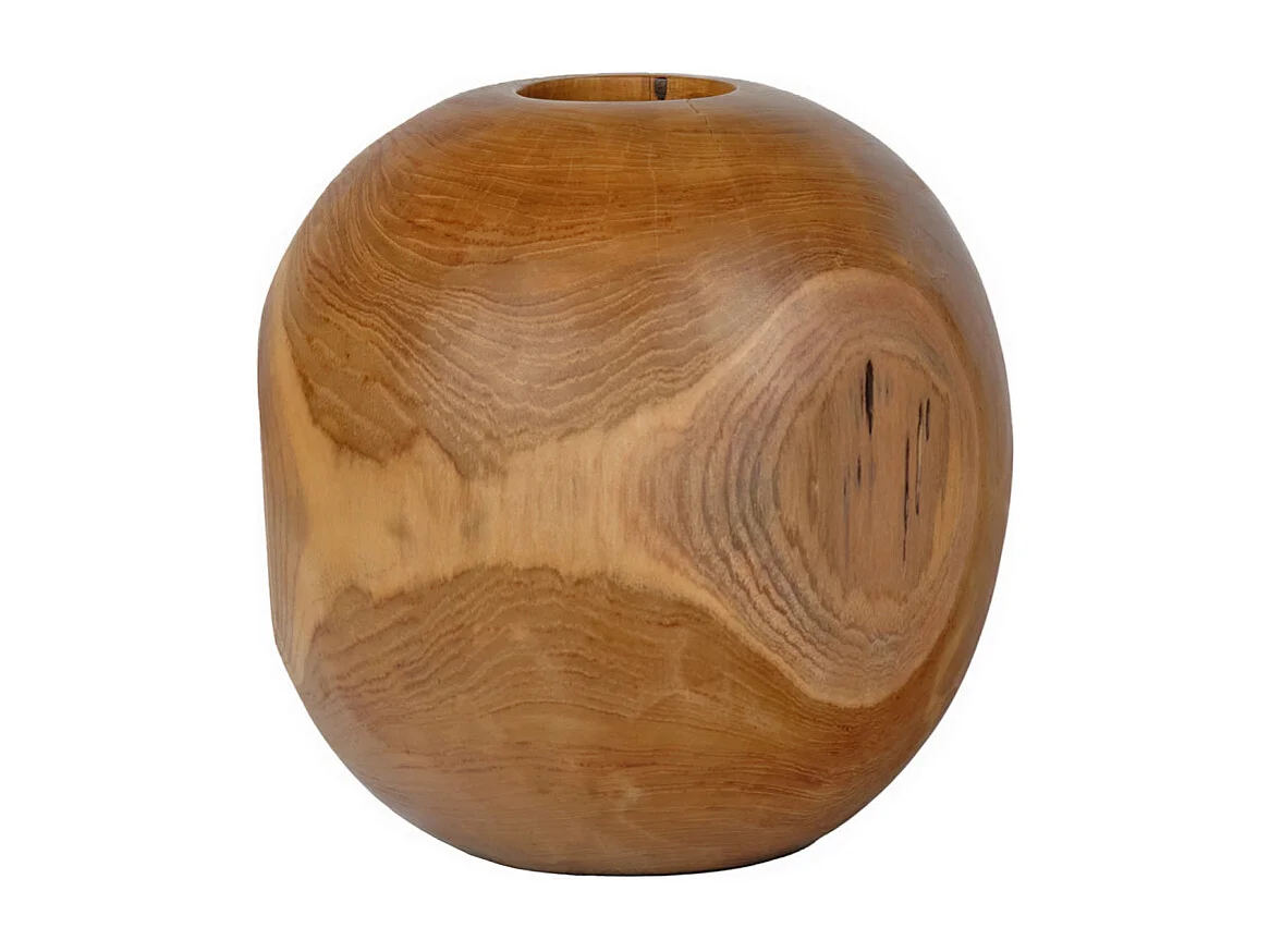 Vase décoratif rond D. 30 cm en bois de teck massif - LEODORE
