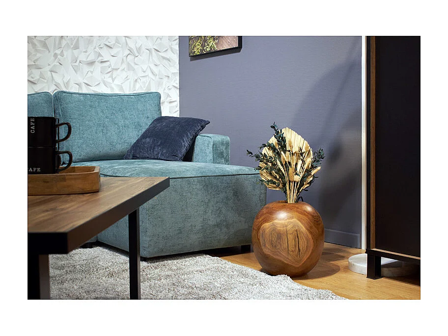 Vase décoratif rond D. 30 cm en bois de teck massif - LEODORE