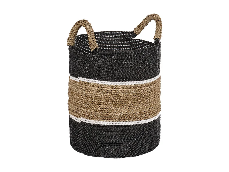 Petit panier rond D. 29 cm en jonc de mer et raphia - BOGO