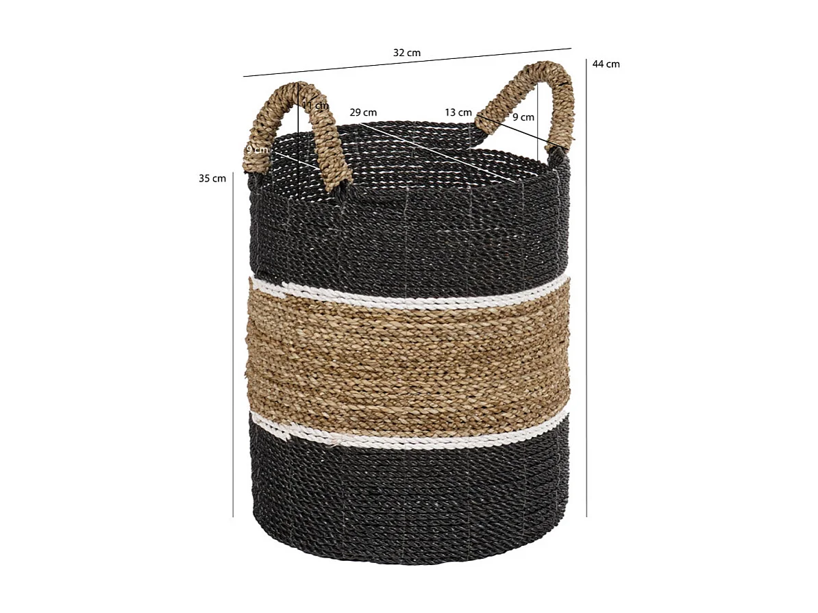 Petit panier rond D. 29 cm en jonc de mer et raphia - BOGO