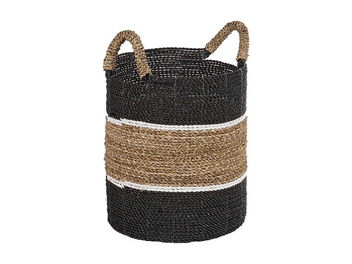 Petit panier rond D. 29 cm en jonc de mer et raphia - BOGO