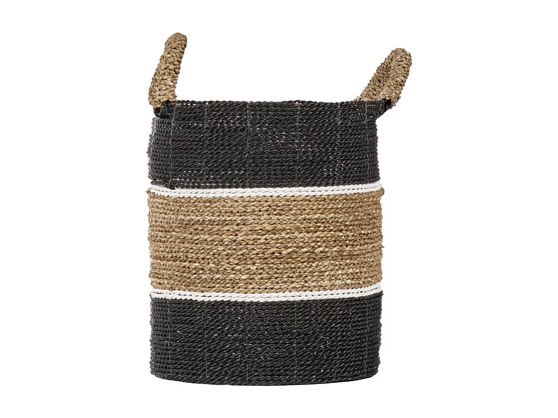 Petit panier rond D. 29 cm en jonc de mer et raphia - BOGO