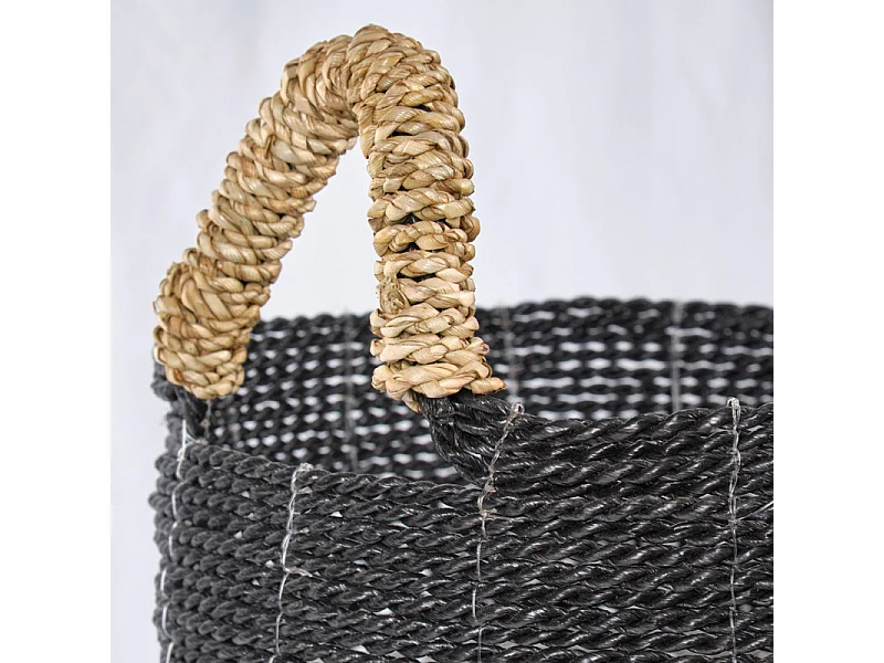 Petit panier rond D. 29 cm en jonc de mer et raphia - BOGO