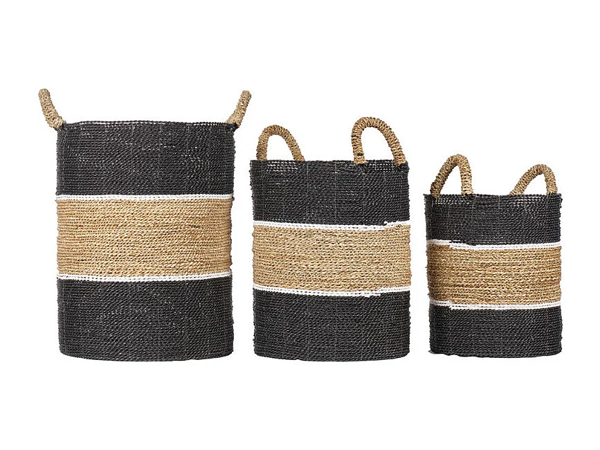 Grand panier rond D. 41 cm en jonc de mer et raphia - BOGO