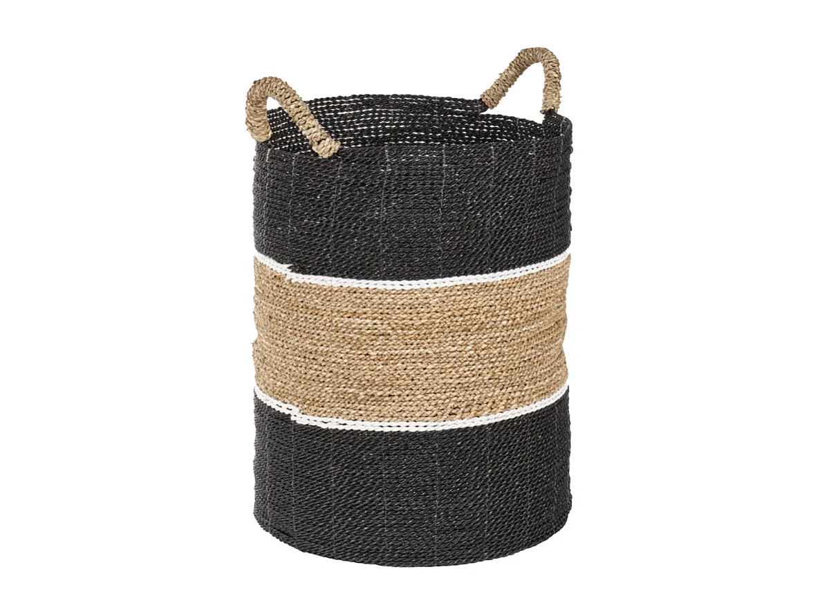 Grand panier rond D. 41 cm en jonc de mer et raphia - BOGO