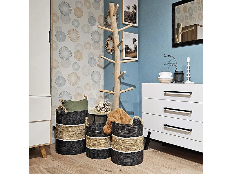 Grand panier rond D. 41 cm en jonc de mer et raphia - BOGO