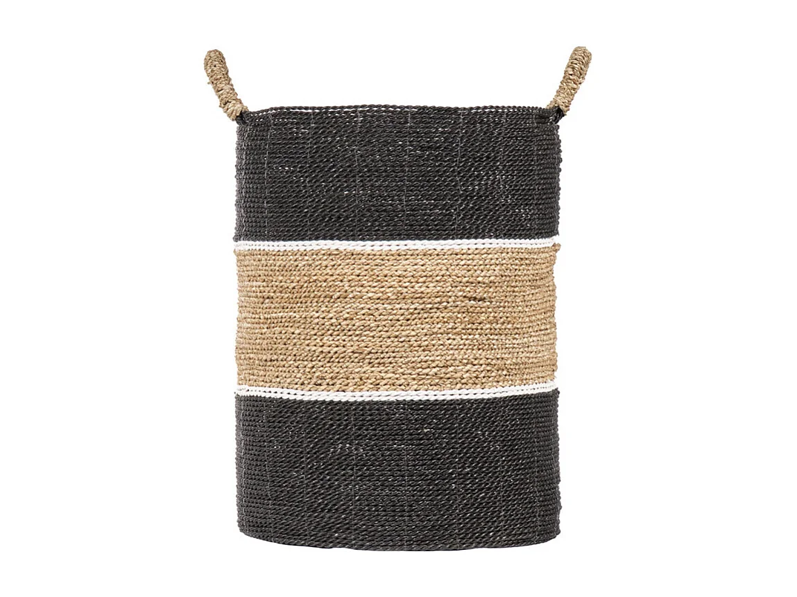 Grand panier rond D. 41 cm en jonc de mer et raphia - BOGO