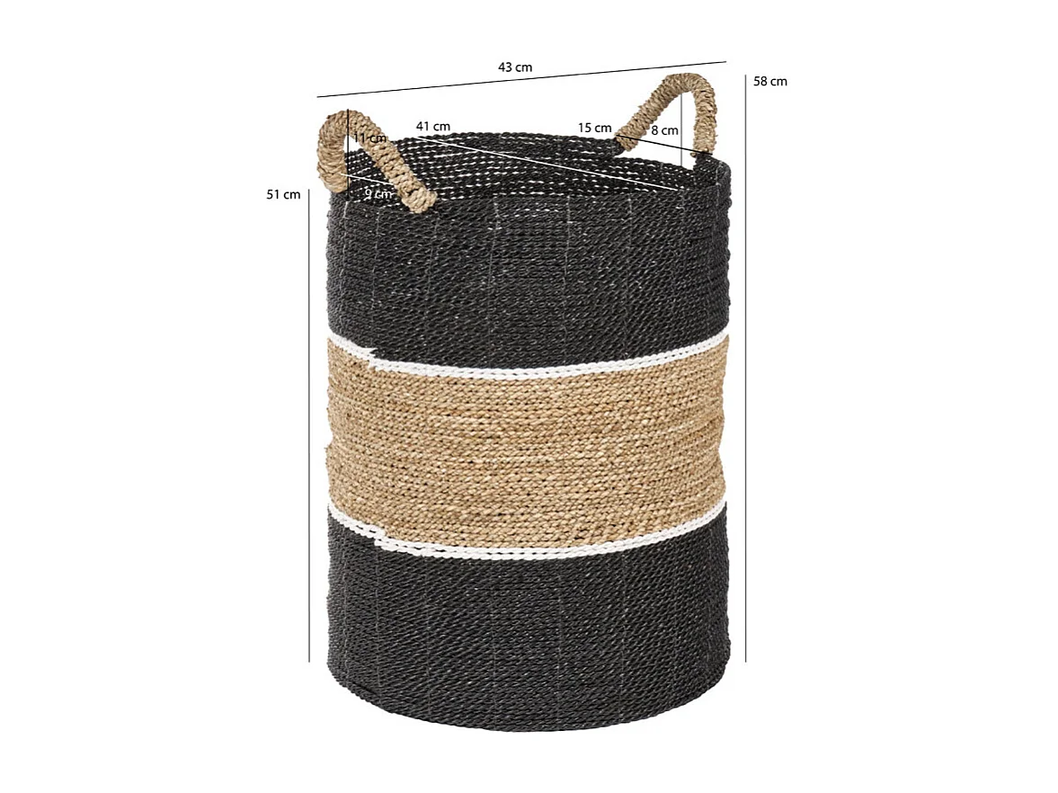 Grand panier rond D. 41 cm en jonc de mer et raphia - BOGO