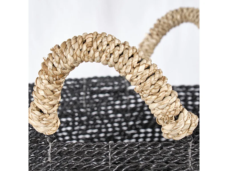 Grand panier rond D. 41 cm en jonc de mer et raphia - BOGO