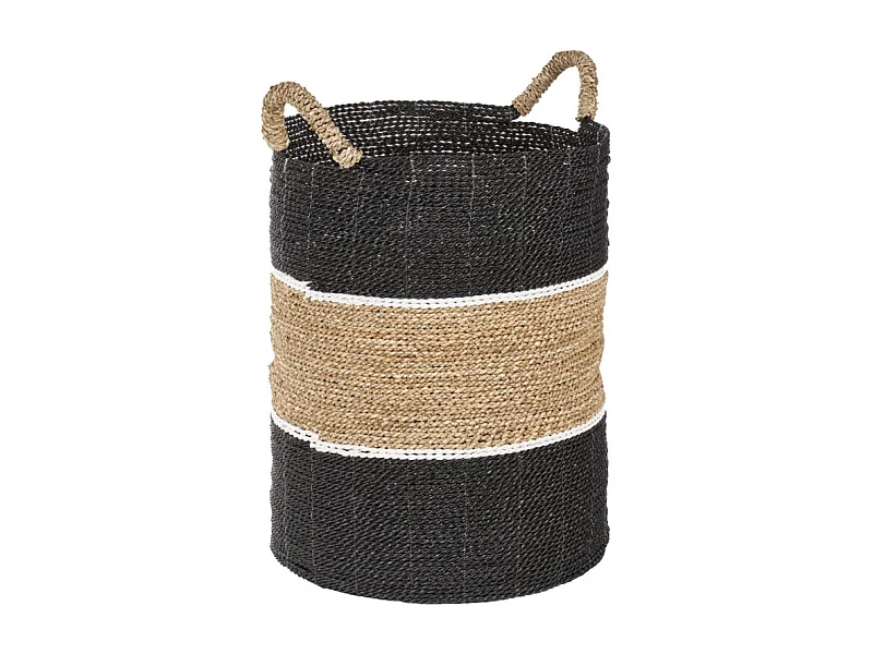 Grand panier rond D. 41 cm en jonc de mer et raphia - BOGO